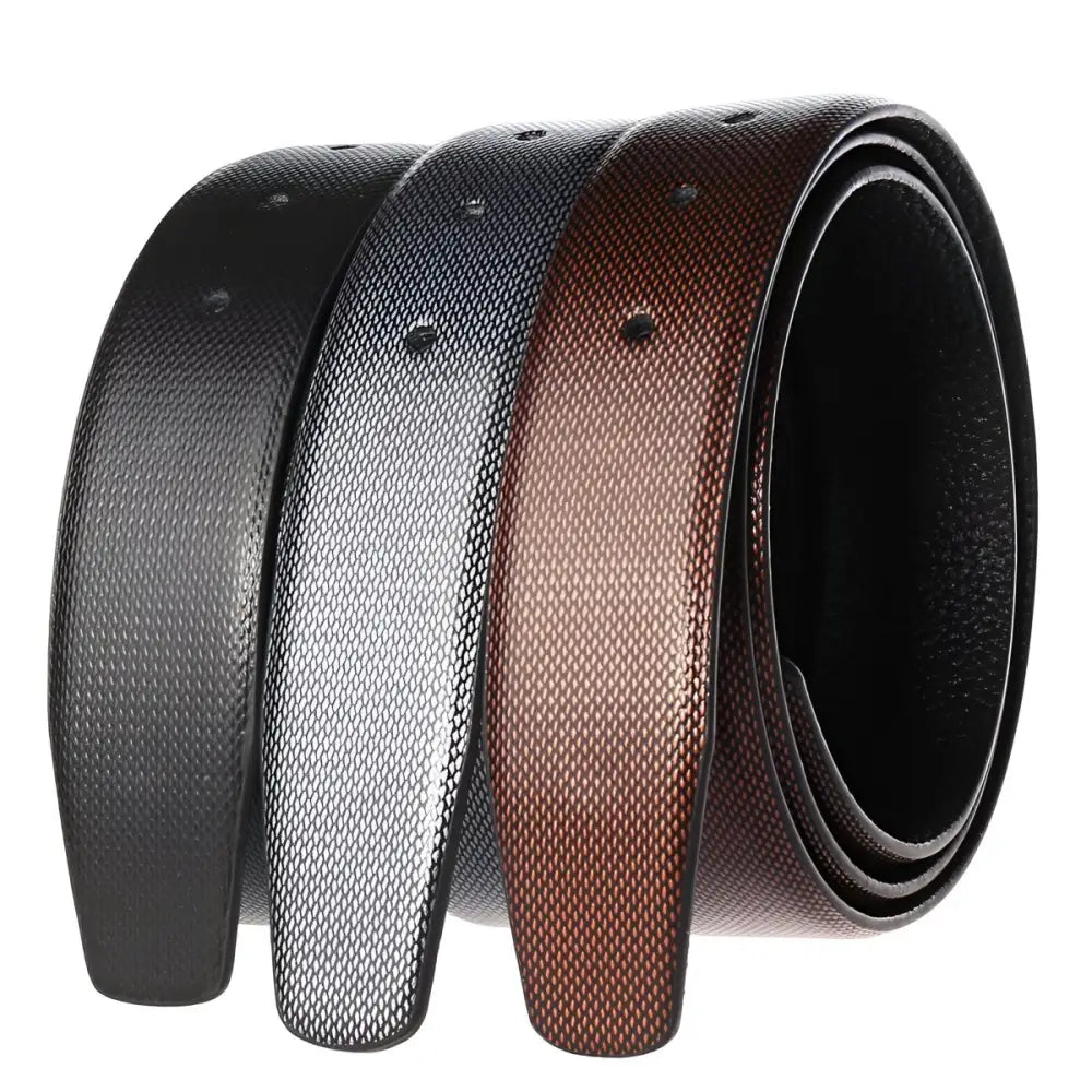 Coiled Black Leather Belt with Tang Buckle and Multiple Leather Straps
