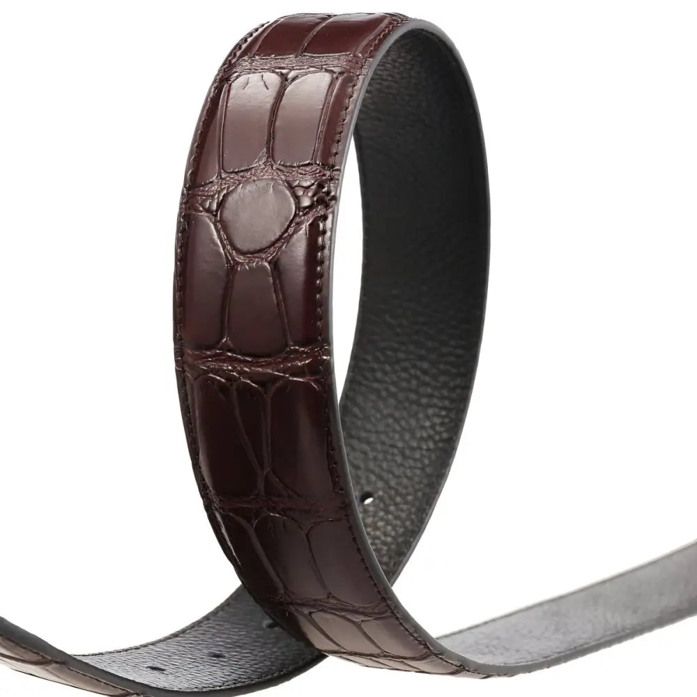 Black Crocodile-Patterned Colia Leather Belt with Leather Strap for Men’s Fashion