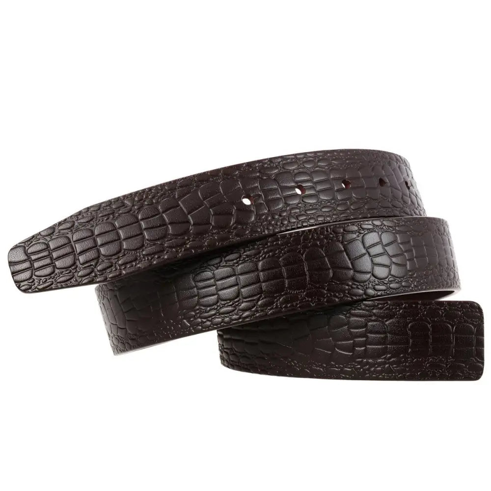 Brown crocodile-patterned leather belt strap for a stylish and durable accessory