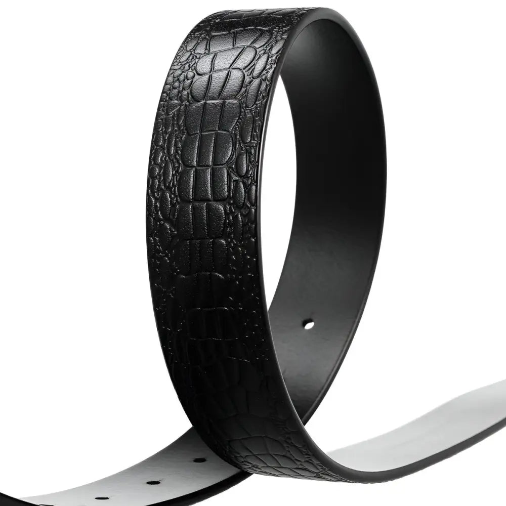 Black crocodile-patterned leather belt strap showcasing premium belt strap design