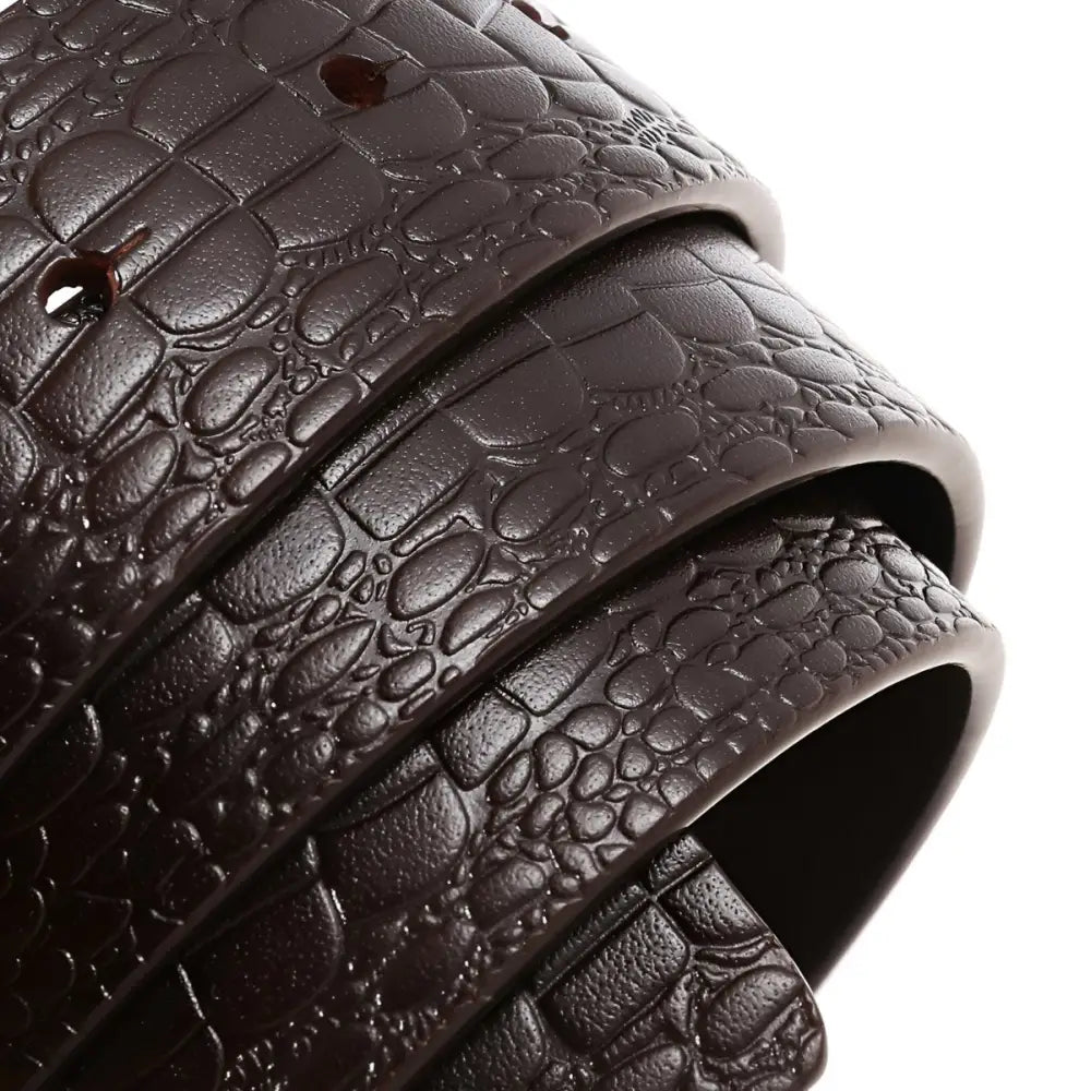 Brown crocodile-patterned leather belt strap for stylish accessory enhancement