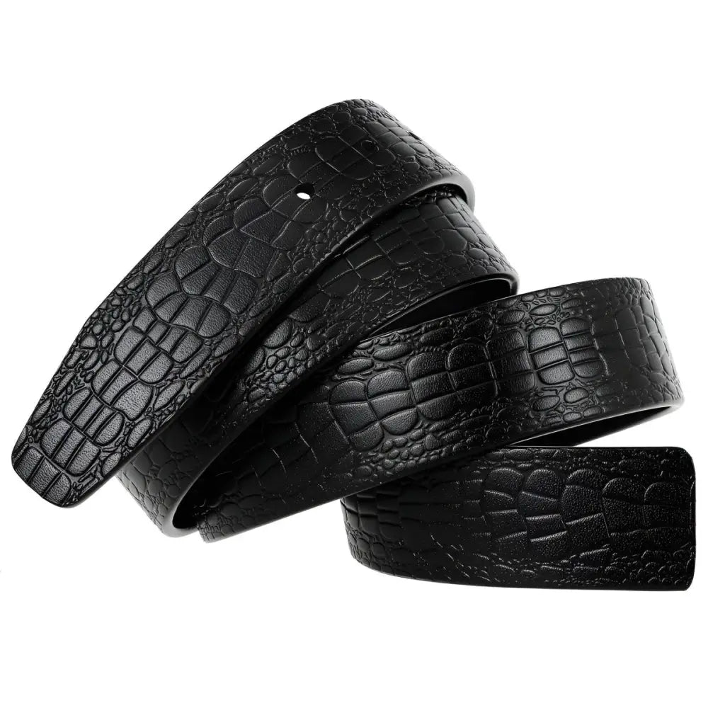 Black crocodile-patterned leather belt strap, stylish and durable accessory for men