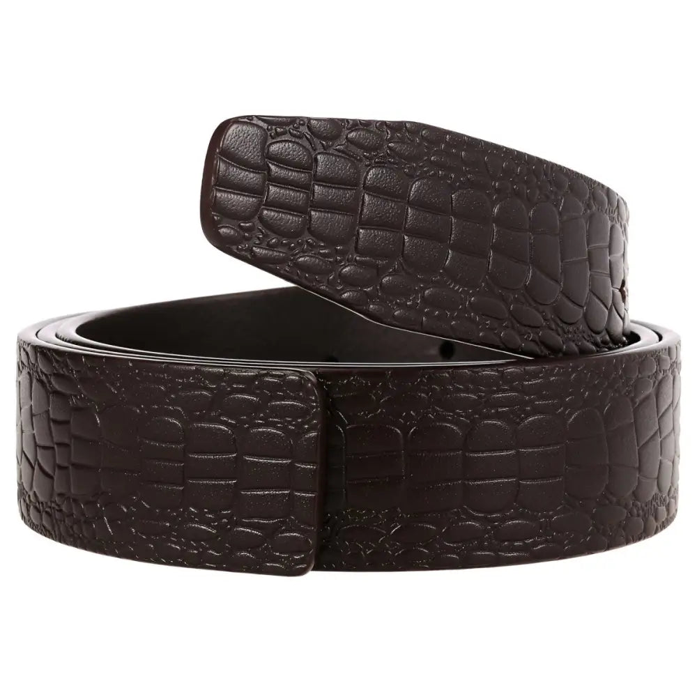 Brown crocodile-patterned leather belt strap displayed in product listing