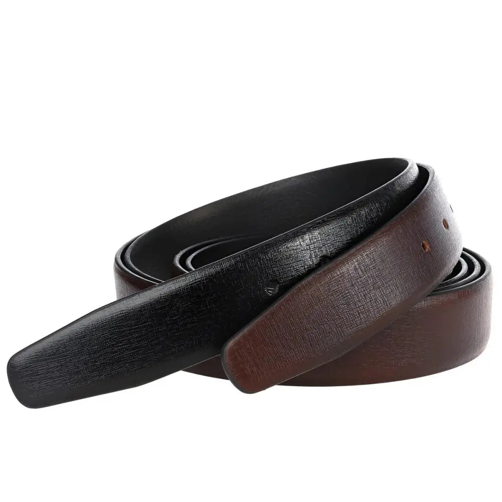 Maloney leather belt with two-toned leather strap in black and brown for versatile style