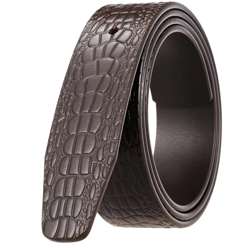 Brown crocodile-patterned leather belt strap showcasing luxurious crocodile texture