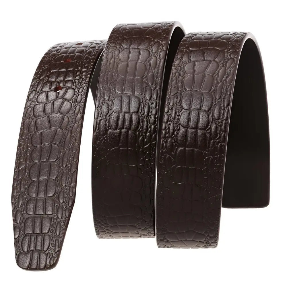 Brown crocodile-patterned leather belt strap for a sophisticated accessory