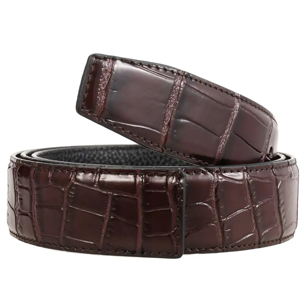 Brown crocodile-patterned Colia leather belt with leather strap for stylish wear