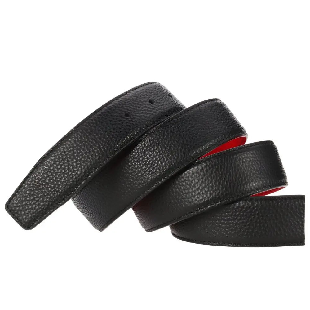 Black leather belt with red interior lining for stylish men and women