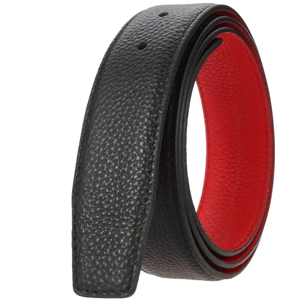 Black leather belt with vibrant red interior displayed in the product Black Leather Belt with Red Interior