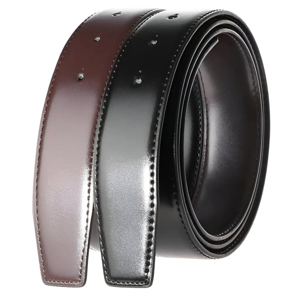 Two black leather belts displayed for everyday wear in the Coiled Black Leather Belt Set