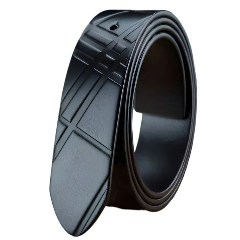 Black leather belt with textured patterned surface for stylish wear