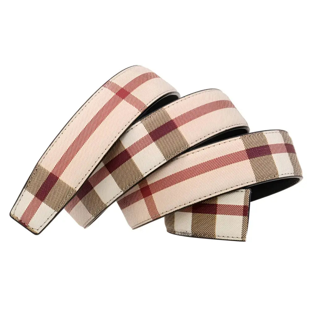 Edmond Checkered Leather Belt with Plaid Pattern showcasing stylish leather belt strap