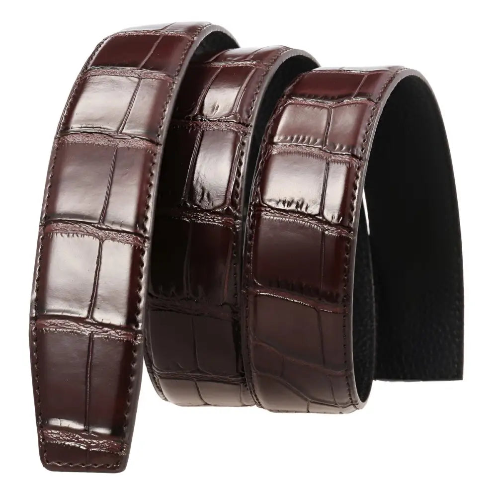 Brown crocodile-patterned leather damien belt strap for an elegant style