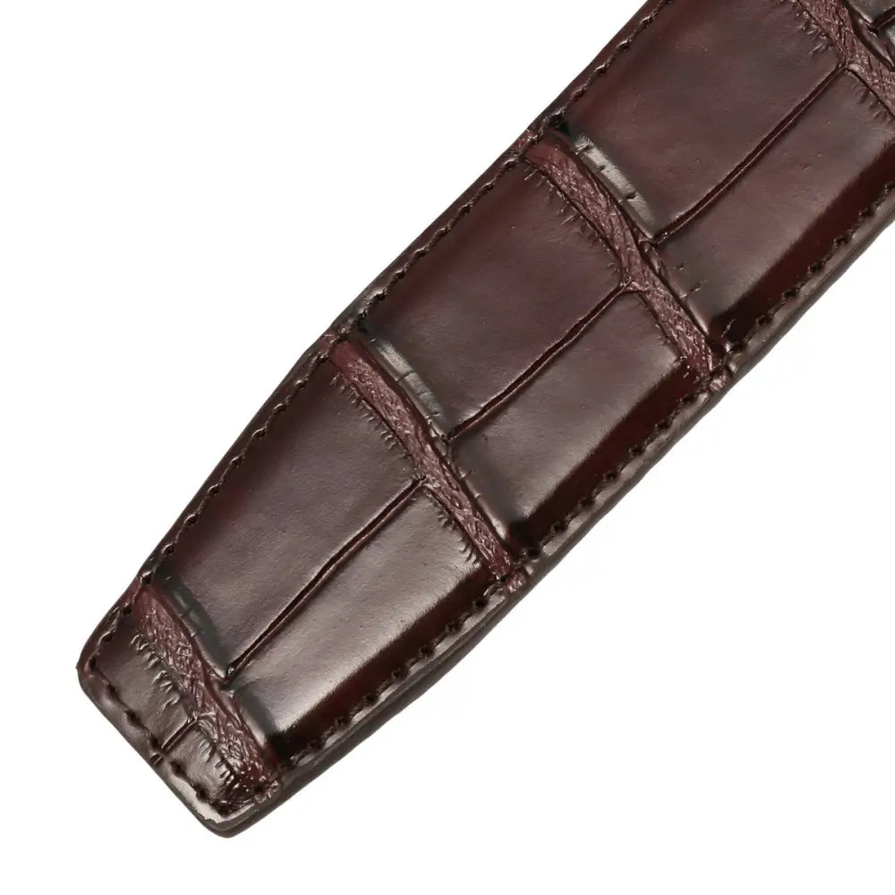 Brown crocodile-patterned leather Damien belt strap for elegant style