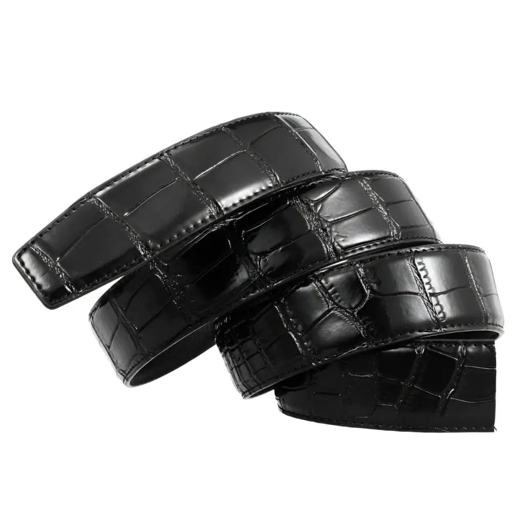 Black crocodile-patterned leather damien belt strap for elegant style and durable wear