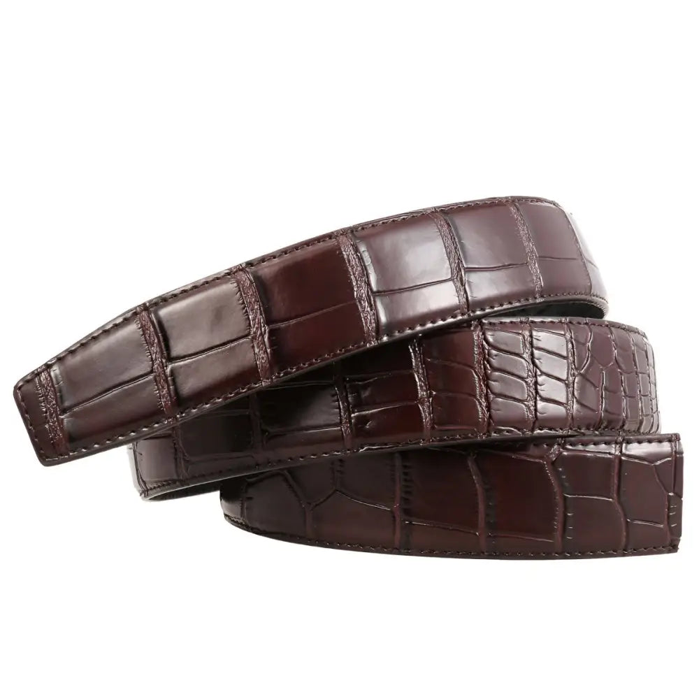 Brown crocodile-patterned leather damien belt strap for elegant style and fashion