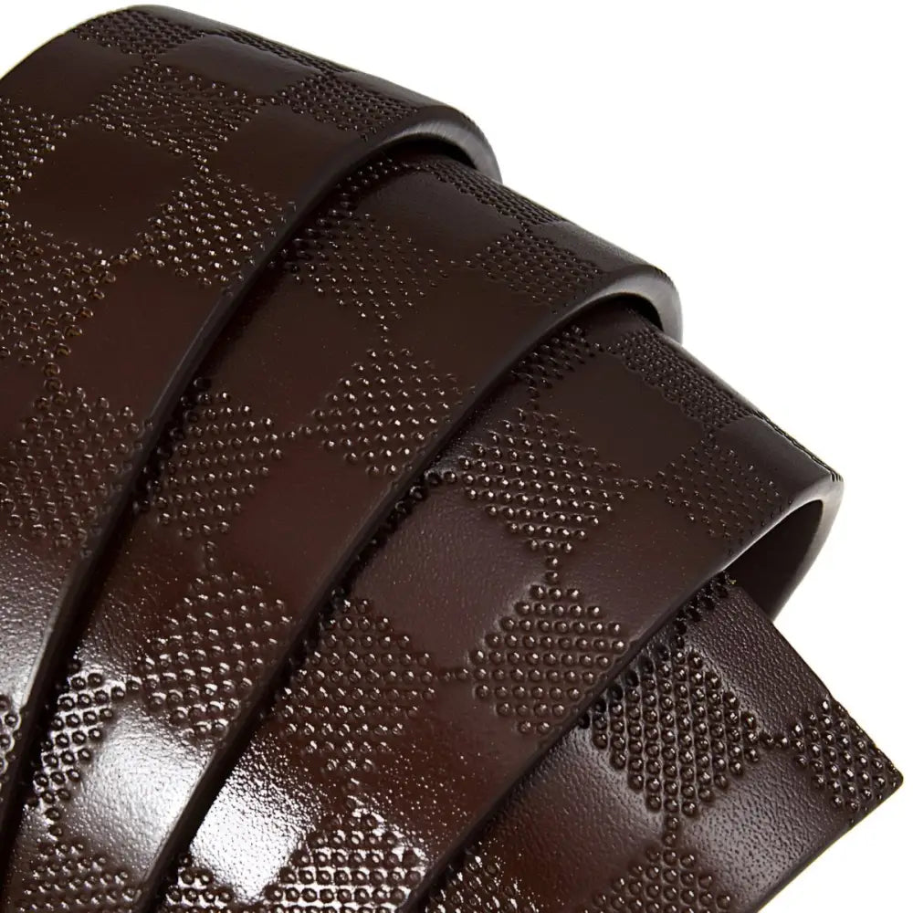 Brown checkered leather belt strap showcasing a stylish leather belt accessory