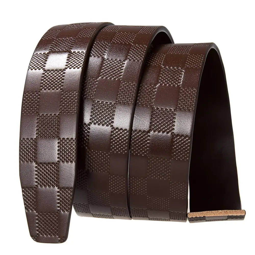 Brown checkered leather belt strap showcasing a stylish leather belt accessory