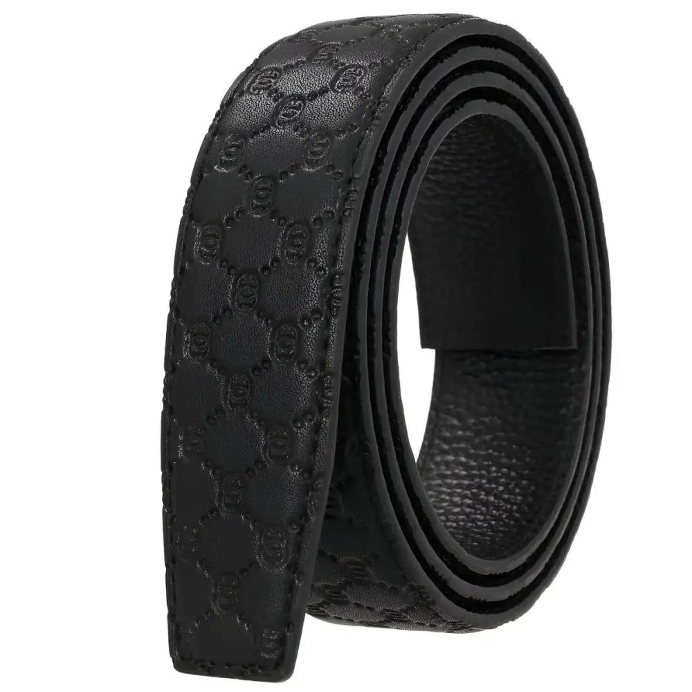 Black quilted leather belt with patterned design for men and women