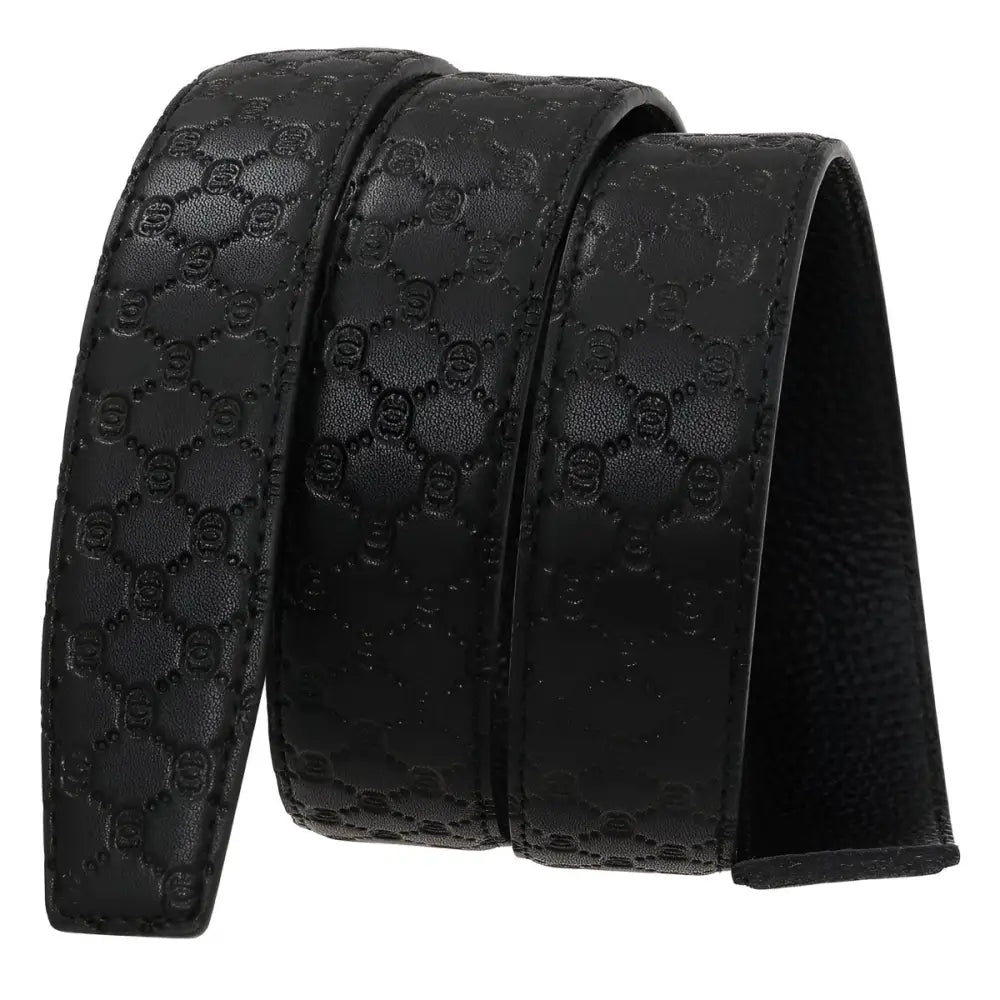 Black quilted leather belt with patterned design for Men and Women