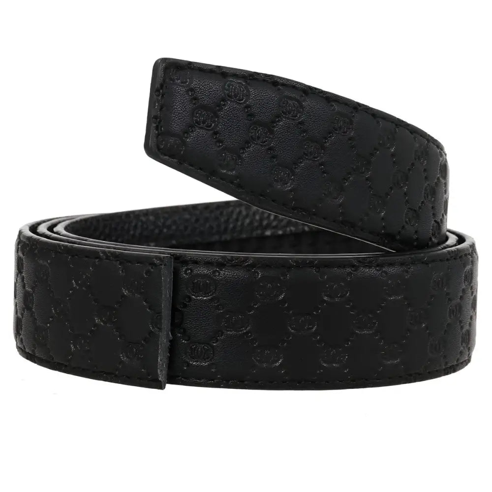 Black patterned quilted leather belt with stylish design for men and women