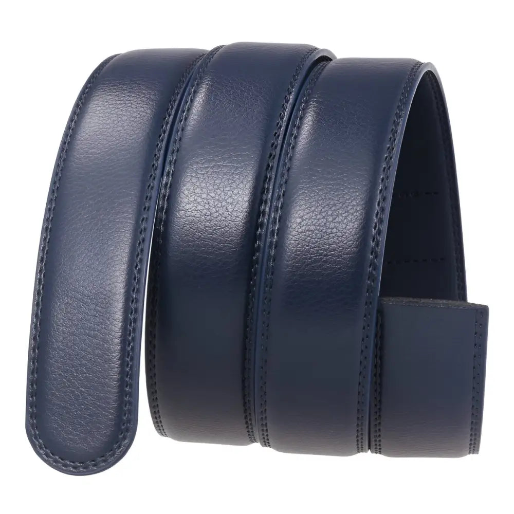 Navy blue leather belt with coiled leather belt strap for a classic style accessory