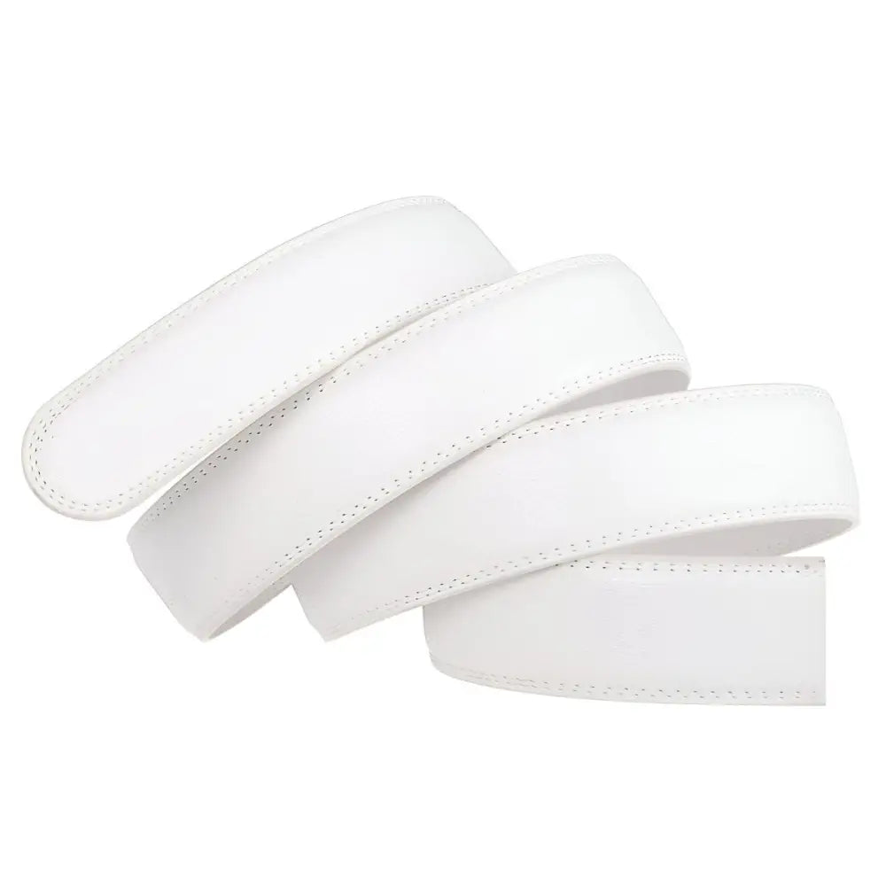 White leather belt strap for classic style, complementing black leather belt designs
