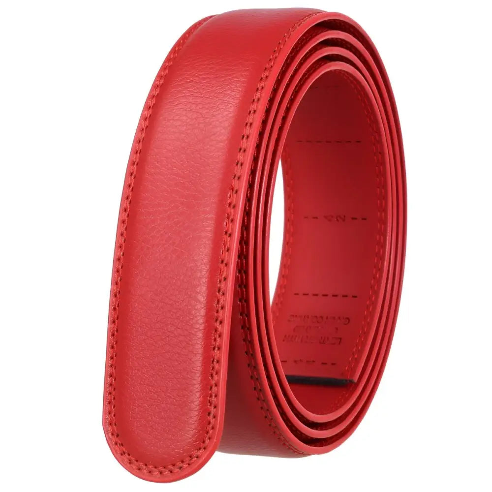 Red leather belt strap displayed on Black Leather Belt with Coiled Leather Belt Strap for Classic Style