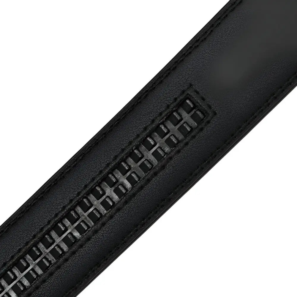 Black leather belt with ratchet mechanism and coiled leather belt strap for classic style