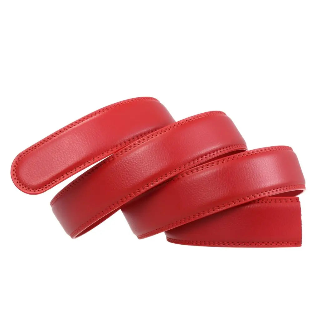 Red leather belt strap displayed on Black Leather Belt with Coiled Leather Belt Strap for Classic Style