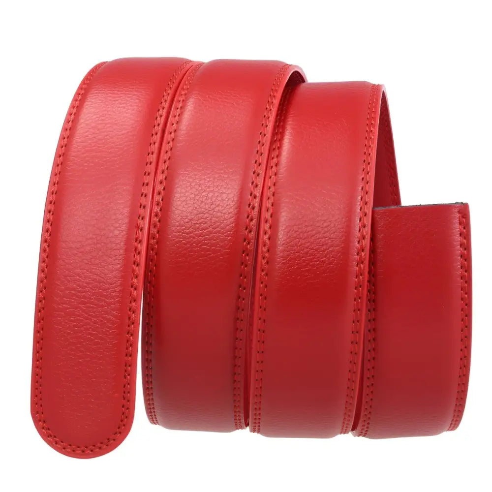 Red leather belt with coiled leather belt strap for classic style