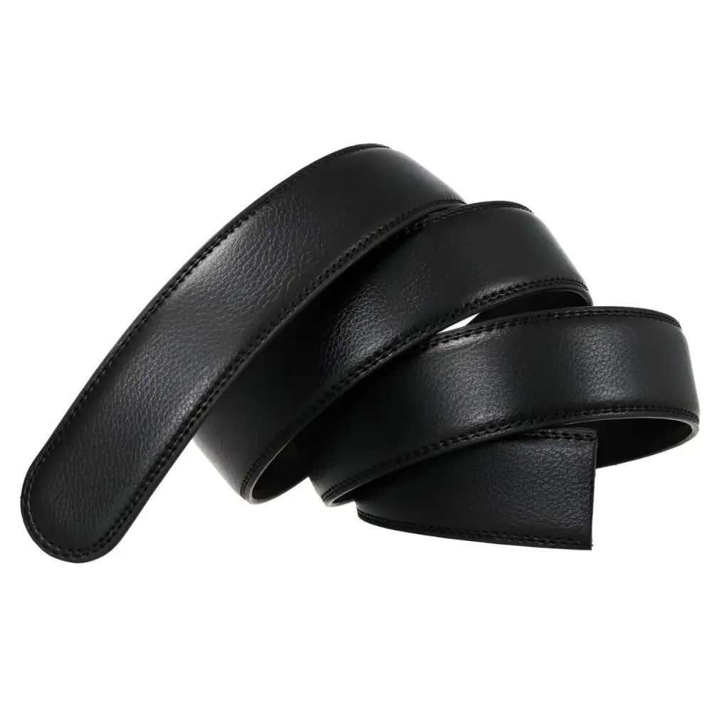 Coiled black leather belt strap for a classic style, premium leather belt accessory