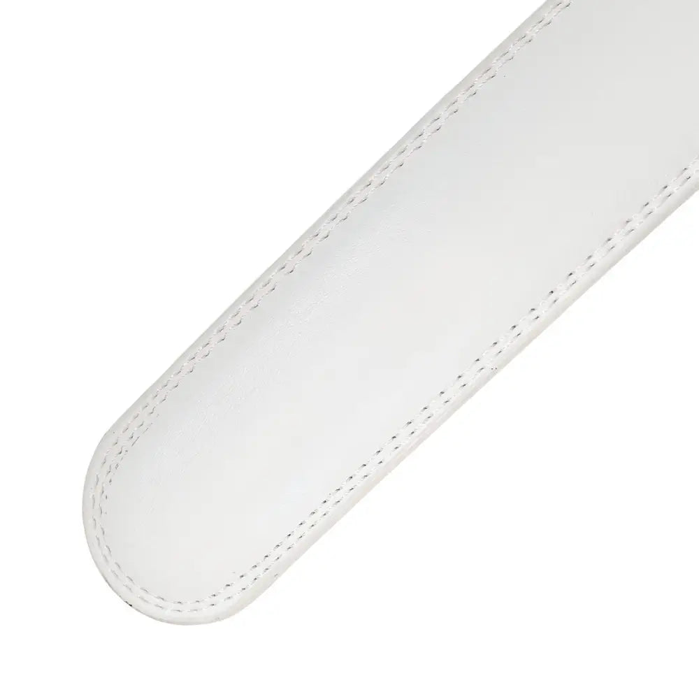 White ribbon with stitched edges for black leather belt strap or leather belt styling