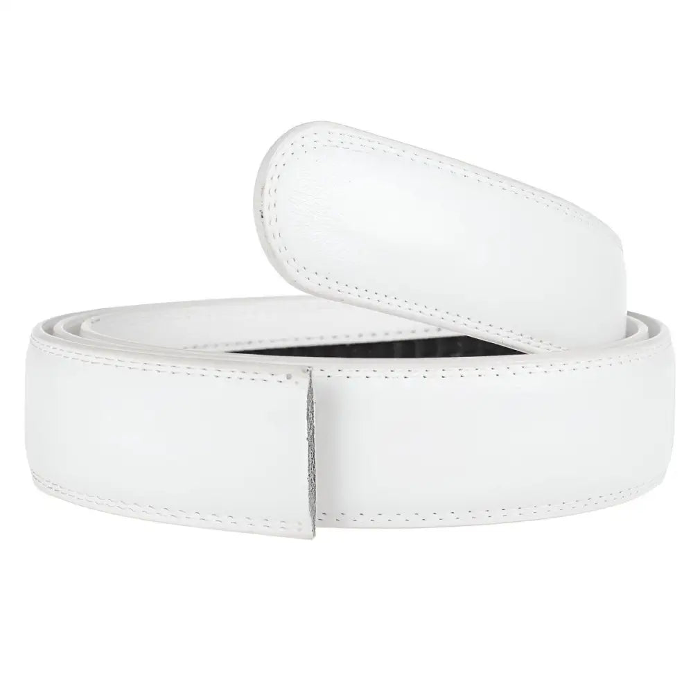 White leather belt strap displayed on Black Leather Belt with Coiled Leather Belt Strap for Classic Style