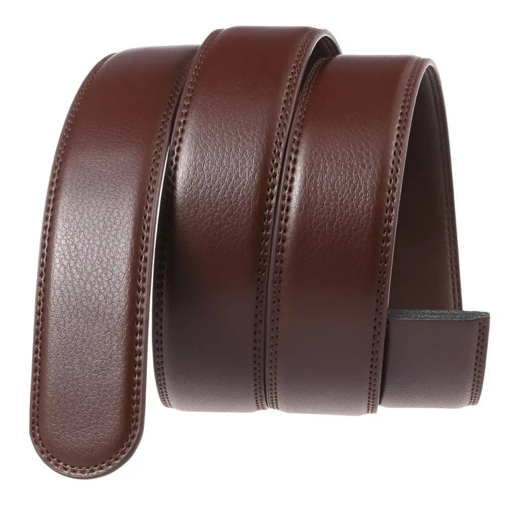 Brown leather belt with coiled leather belt strap for a classic style product display