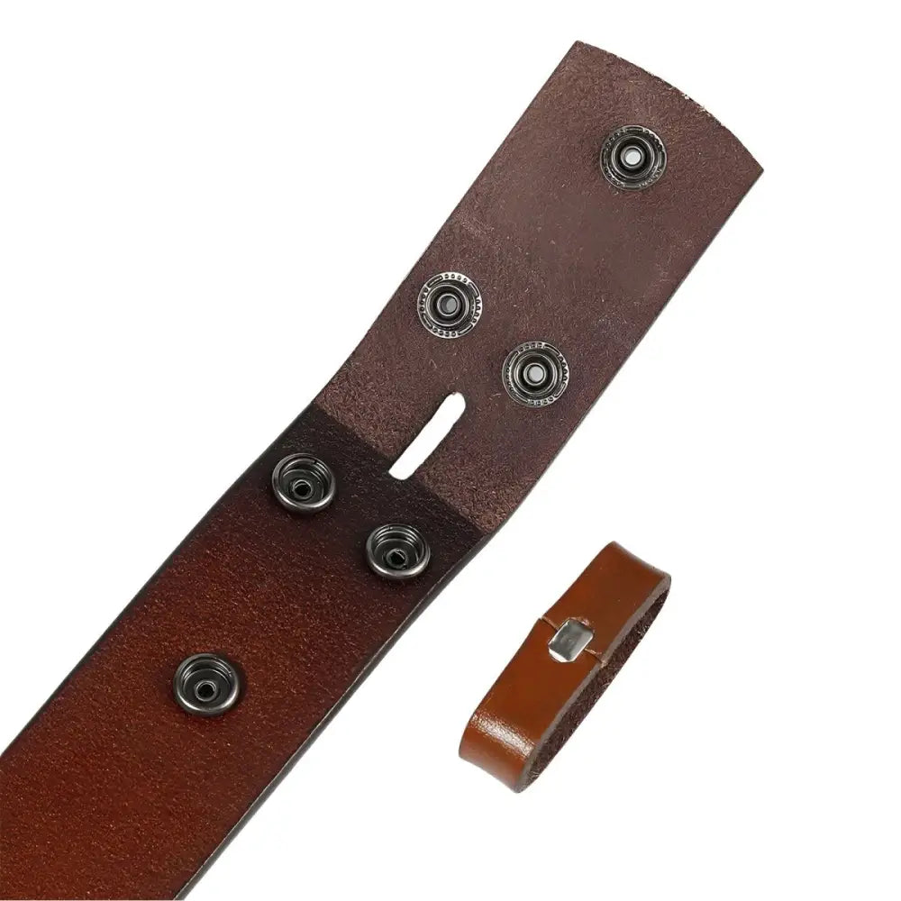 Brown leather belt strap with dragon and cloud motif for stylish accessory