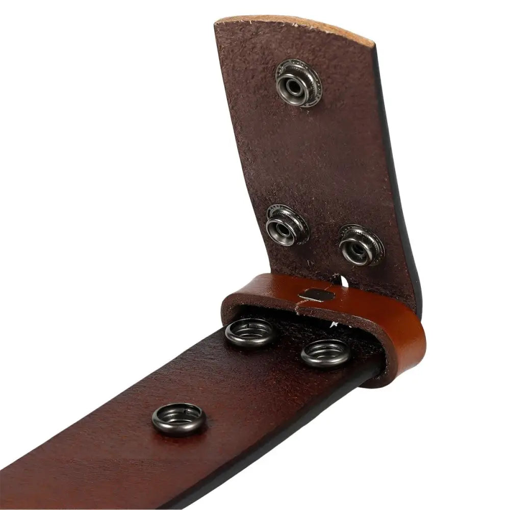 Brown leather belt strap with dragon and cloud motif for stylish accessory