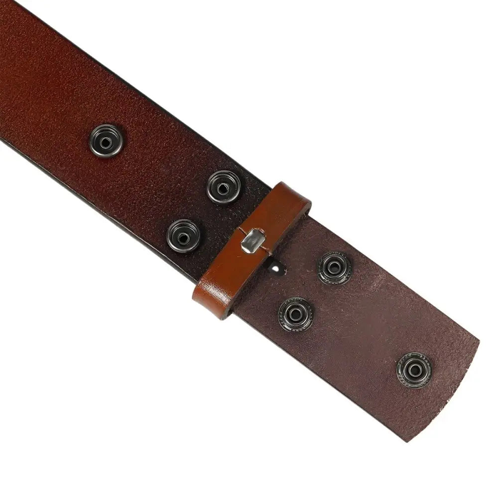Brown leather belt strap with motif dragon and snaps for stylish accessory display