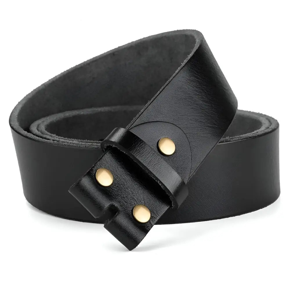 Full-grain leather belt with gold rivets for a classic look
