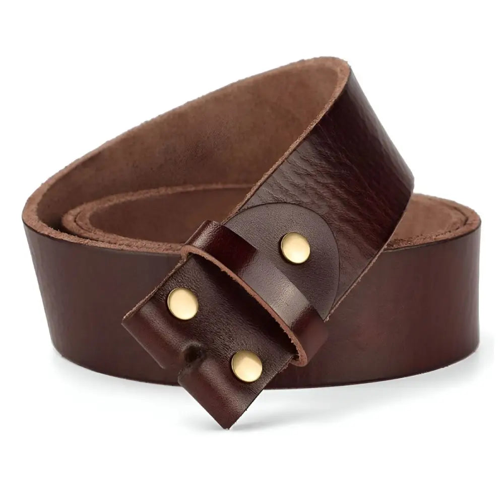 Full-grain leather belt with gold rivets for a classic sophisticated look
