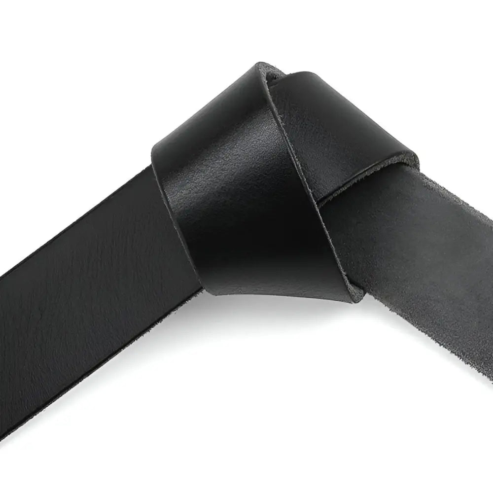 Full-grain leather belt with a knotted black leather strap and gold rivets