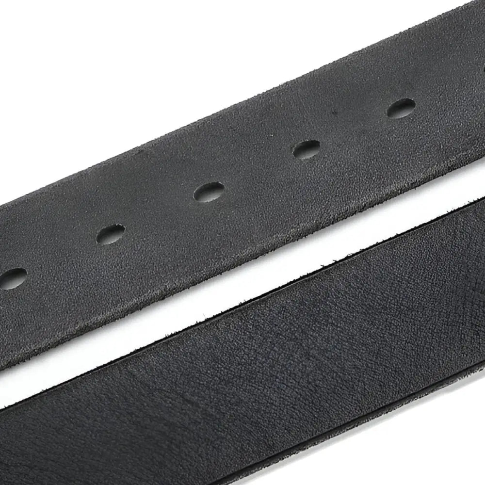 Full-grain leather belt with holes and gold rivets for a classic look