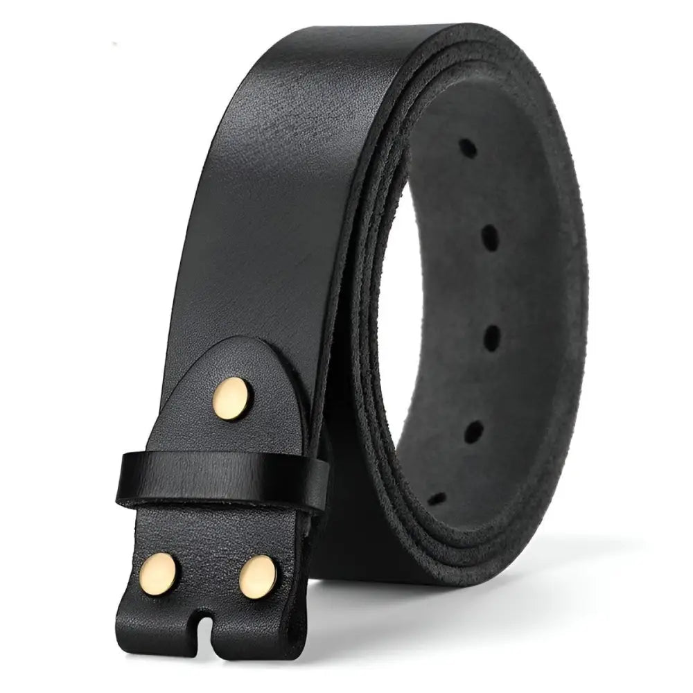 Full-grain leather belt strap with gold rivets for a classic style and durability