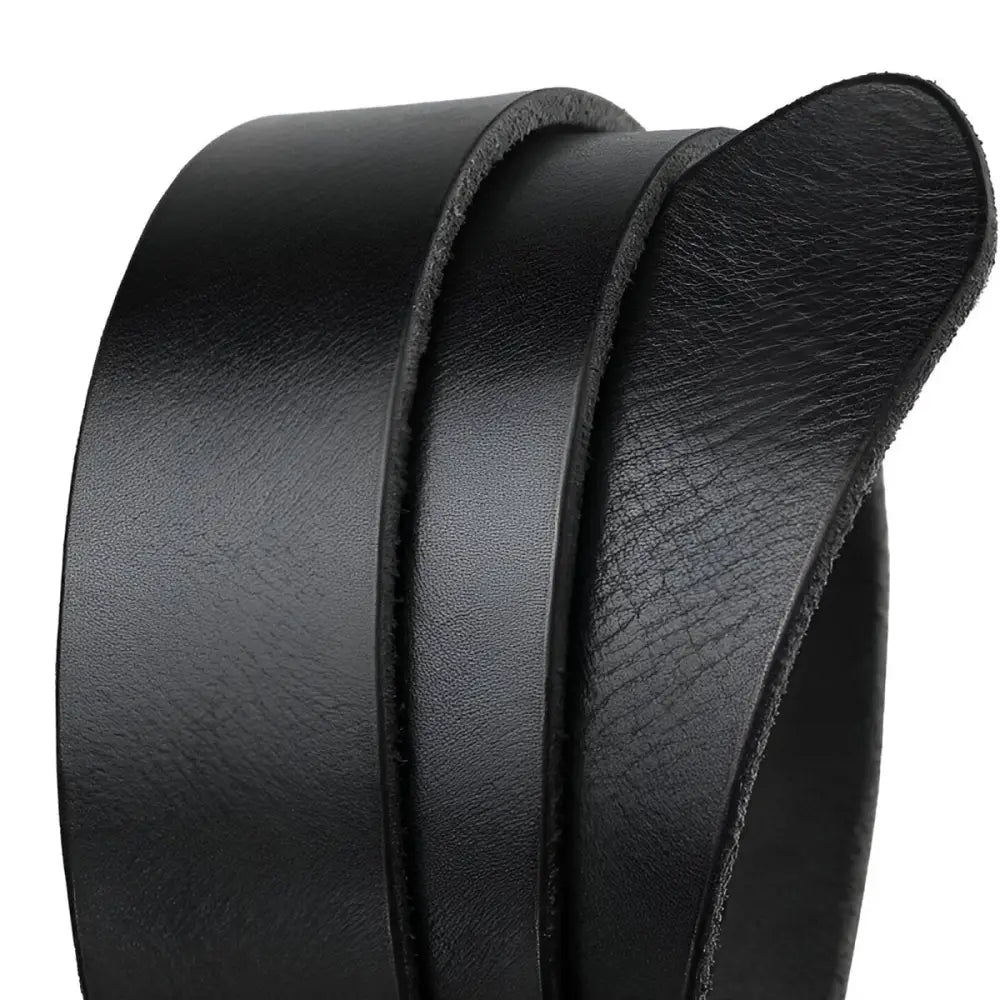 Black full-grain leather belt with gold rivets for a classic look