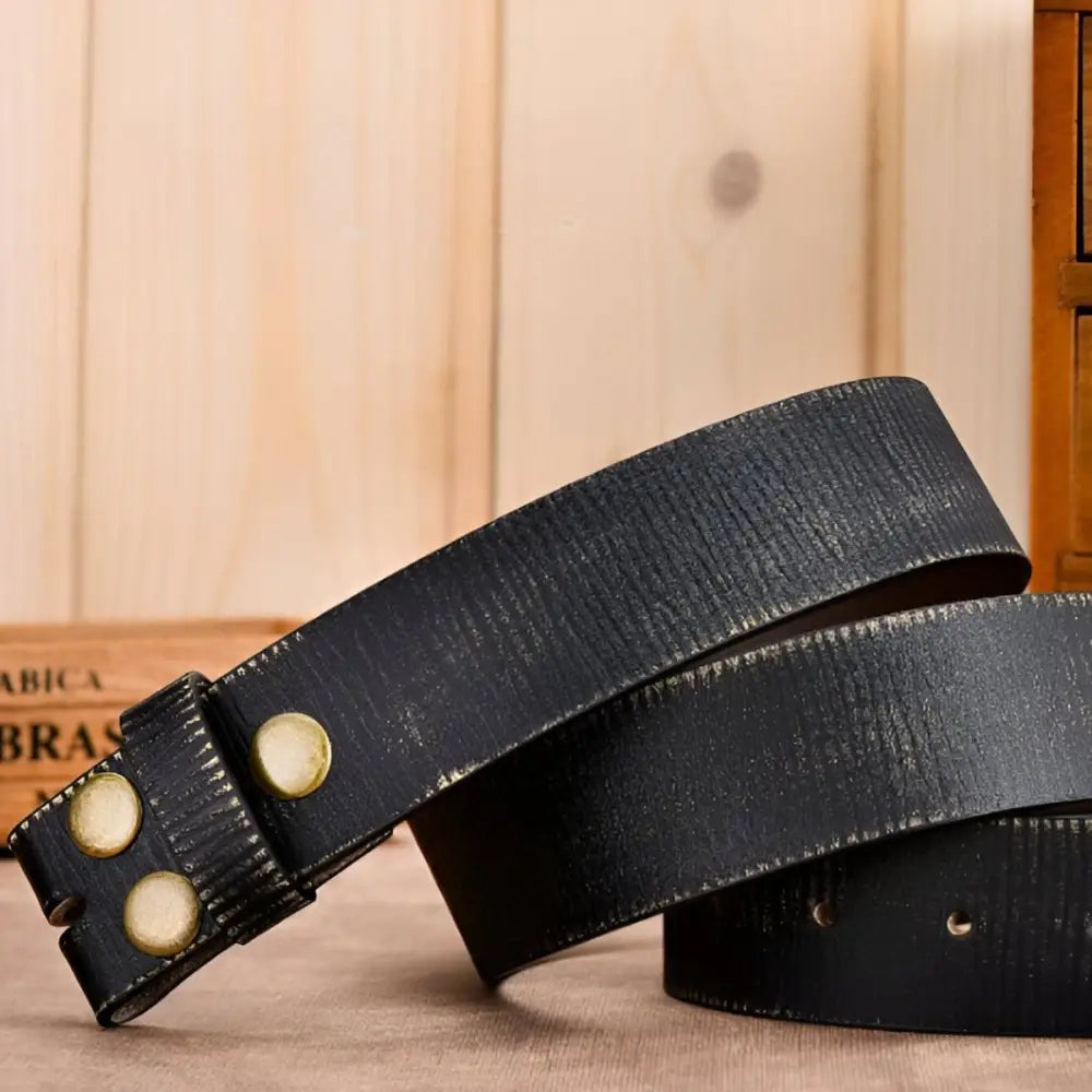 Black leather belt with gold studs from Leather Belts with Metal Hardware collection