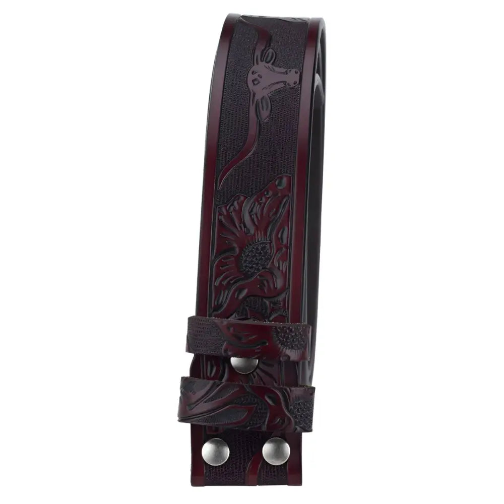 Embossed Black Leather Belt with Decorative Design for Stylish Men