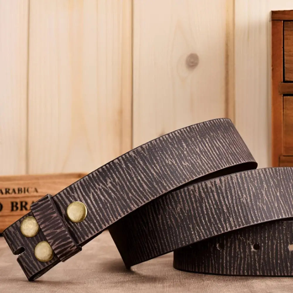 Textured brown leather belt with metal hardware from Leather Belts with Metal Hardware collection