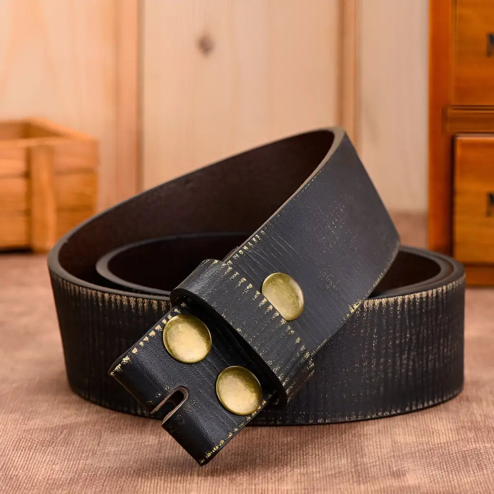 Black leather belt with brass studs from Leather Belts with Metal Hardware collection