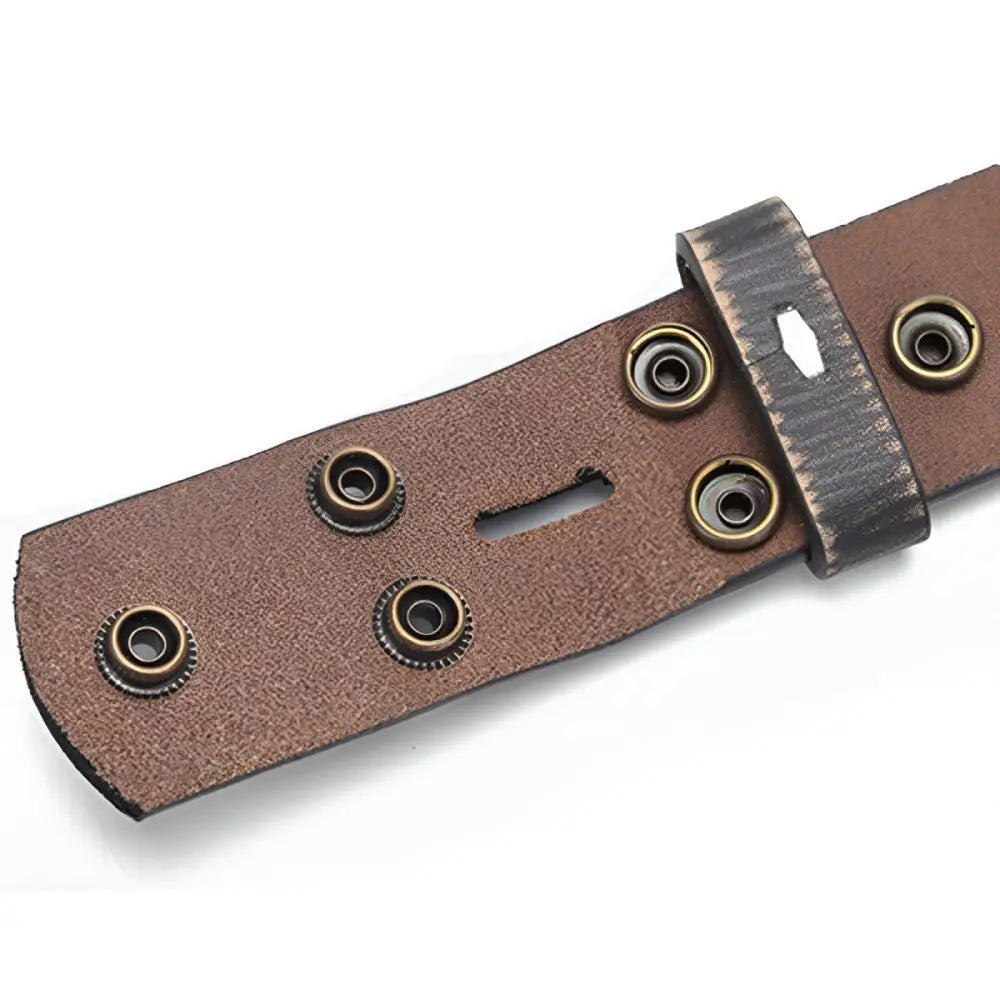 Brown leather belt end with metal snaps from Leather Belts with Metal Hardware collection