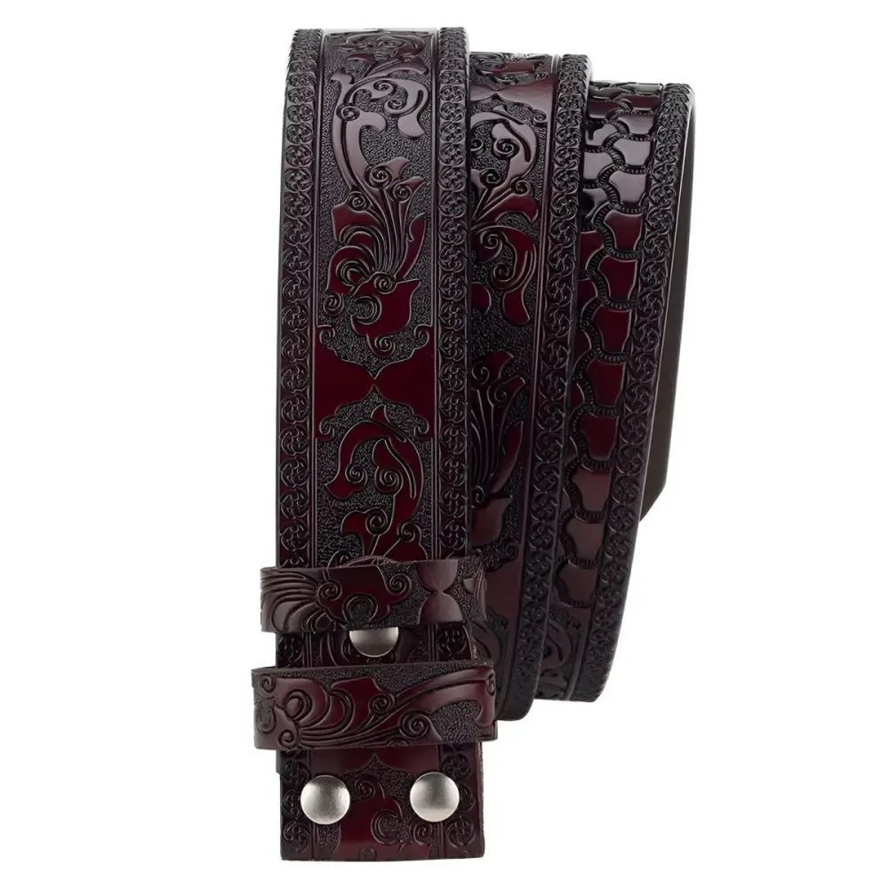 Embossed black leather belt with silver-tone hardware in Black Patterned Ashtray and Belt Set